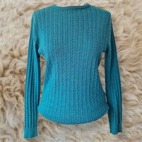 Castle of Ireland teal green cable knit wool jumper. Size 10-12. e90 RRP