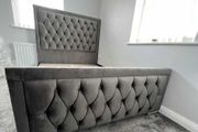 New Ottoman Upholstered Bed, Double Bed with Hydraulic Lifting Bar, Height Adjustable Padded Headboard, Metal Slatted Frame, Youth Bed, Adult Bed