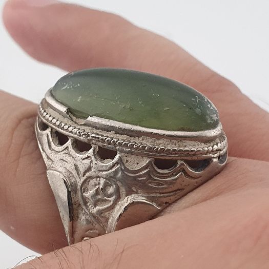 Ancient Handmade Brass With Antique Jade Ring