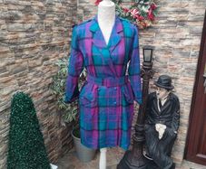 Vintage 80s purple and blue plaid belted blazer dress small