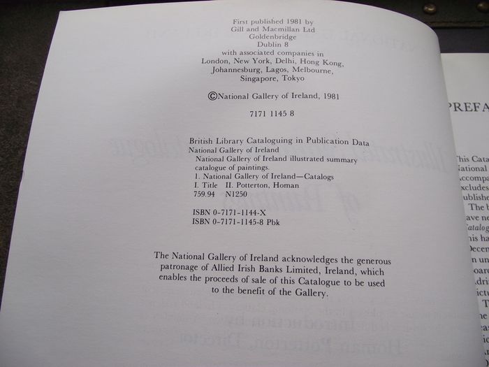 1982 "National Gallery of Ireland: Illustrated Summary Catalogue of Paintings" by Homan Potterton