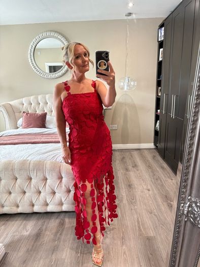 river island red crochet dress
