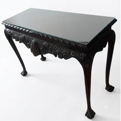 Tall  Mahogony Console Table with Glass Top