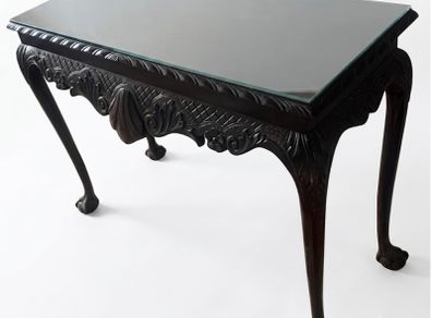 Tall  Mahogony Console Table with Glass Top