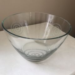 Heavy glass bowl with swirl pattern