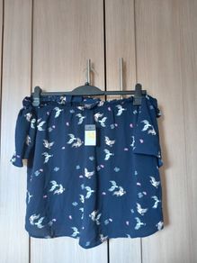 Ladies Navy Bardot Blouse