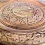 Beautiful vintage hand-carved wooden tray featuring an intricate floral border and a decorative brass inlay geometric star motif in the centre. The craftsmanship is detailed and very tactile, giving this piece a rich, warm character. The tray is solid and Image 10