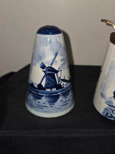 Vintage Delft Blue Salt and Pepper Shakers with matching Sugar Bowl