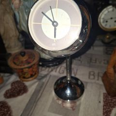 Vintage Present Time (PT) Chrome Eyeball Gooseneck Spring Desk Clock Space Age  design