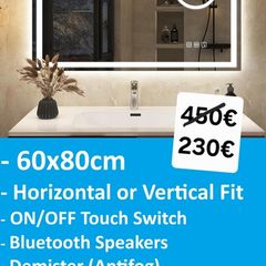 LED Bathroom Mirror Dual LED Speakers Antifog Bluetooth Fog Free Makeup Cosmetic Zoom x5 Vanity 80x60cm or 60x80cm Horizontal Vertical Cold Warm Neutral Bright Light