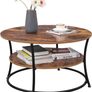 Round Coffee Table, Living Room Table, Coffee Table with Shelf, Easy Assembly, Metal, Industrial Design, Vintage, Dark Brown Image 2