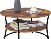 Round Coffee Table, Living Room Table, Coffee Table with Shelf, Easy Assembly, Metal, Industrial Design, Vintage, Dark Brown