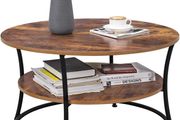 Round Coffee Table, Living Room Table, Coffee Table with Shelf, Easy Assembly, Metal, Industrial Design, Vintage, Dark Brown