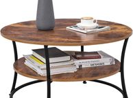 main image for ad Round Coffee Table, Living Room Table, Coffee Table with Shelf, Easy Assembly, Metal, Industrial Design, Vintage, Dark Brown