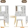 Dressing Table with Hollywood LED Mirror, Light Adjustable Brightness, Dressing Table, Padded Stool Set, White, Wooden Cosmetic Table with Drawer and Storage Cabinet Image 3