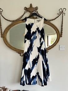 Coast White Blue Printed Summer Dress UK 10