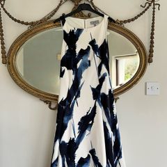 Coast White Blue Printed Summer Dress UK 10