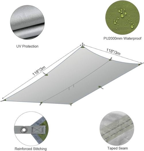 FREE EXPRESS SHIPPING Hammock Rain Fly Tent Tarp, 3m x 3m Tarpaulin Portable Sunshade Lightweight Waterproof Groundsheet Windproof Camping gazebo Picnic Mat Anti UV Sun Shelter for Camping Travel Beach