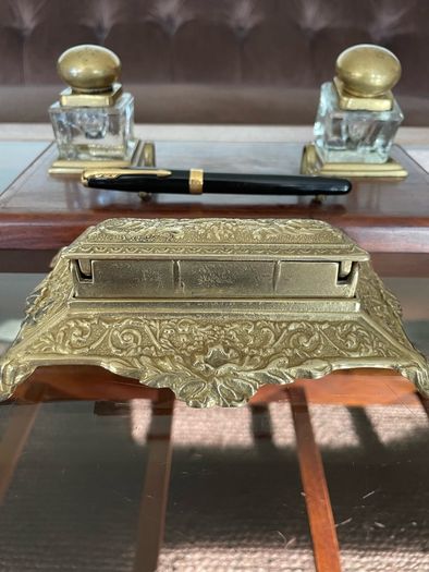 Vintage Ornate Brass Postage Stamp Keepsakes Box