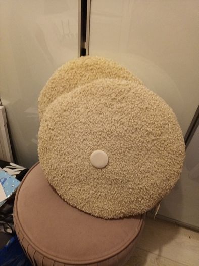 2 x Cream round boucle cushions