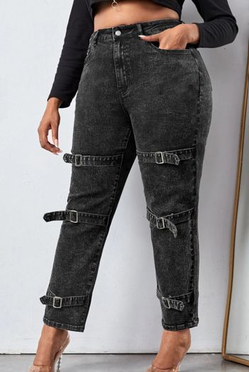 High Waist Buckle Strap Detail Jeans