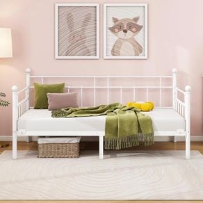 Single Daybed Frame 3ft Sofa Bed Steel Slats Platform Bed Frame 90x190 cm Children Bed For Living Room Guest Room,White