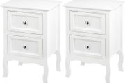 Set of 2 Bedside Cabinets with 2 Drawers Baroque Chest of Drawers Side Table for Bedroom Living Room MDF White