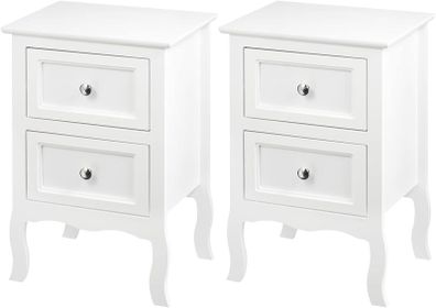 Set of 2 Bedside Cabinets with 2 Drawers Baroque Chest of Drawers Side Table for Bedroom Living Room MDF White