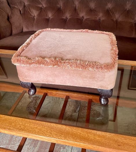 Vintage Low Square Dusty Pink Footstool 1980s Chic with Tassel Border