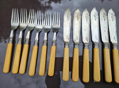 Antique Silver Sheffield Fish Cutlery Set