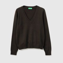 United Colors of Benetton Brown Wool V-Neck Jumper Sweater