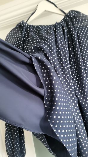 M&S navy layered high neck polka dot blouse Sz 16