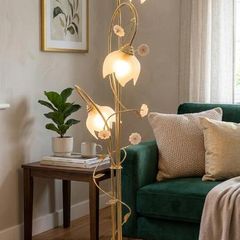 Elegant Vintage "Floristica" Brass Floor Lamp (Classic / Hollywood Regency Style)