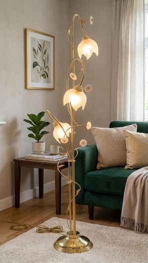 Elegant Vintage "Floristica" Brass Floor Lamp (Classic / Hollywood Regency Style)