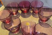 2 set x 4 vintage cranberry bohamien glass. Shot glasses collectible each  set  25. 00 euro or all togher for  45. 00 euro. In very good condition.