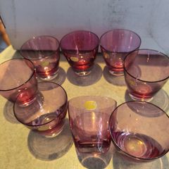 2 set x 4 vintage cranberry bohamien glass. Shot glasses collectible each  set  25. 00 euro or all togher for  45. 00 euro. In very good condition.