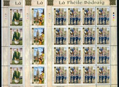 2003 Ireland St Patrick's Day (41c St. Patrick, 50c Cathedral & 57c Parade) Commemorative Stamp Sheetlet Plate 1A1A1A1A Mint Never Hinged (MNH)