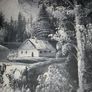 Black and white oil painting in silver frame Image 2