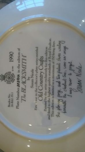 Royal Doulton Limited Edition Plate "The Blacksmith" 1990