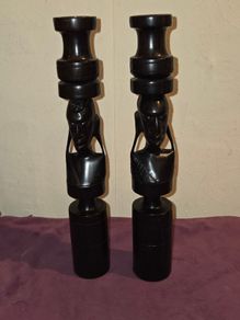 Pair of Ebony Wood African Candle holders