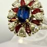 Kashmir Kyanite, African Ruby Moissanite Cluster Ring Image 2
