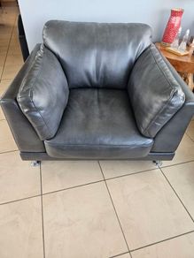 Real leather armchair dark grey very soft and comfortable