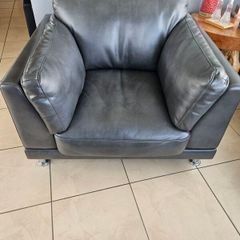 Real leather armchair dark grey very soft and comfortable