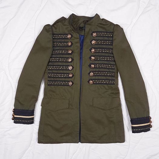 Zara Khaki Olive Green Military Hussar Style Jacket Size XS