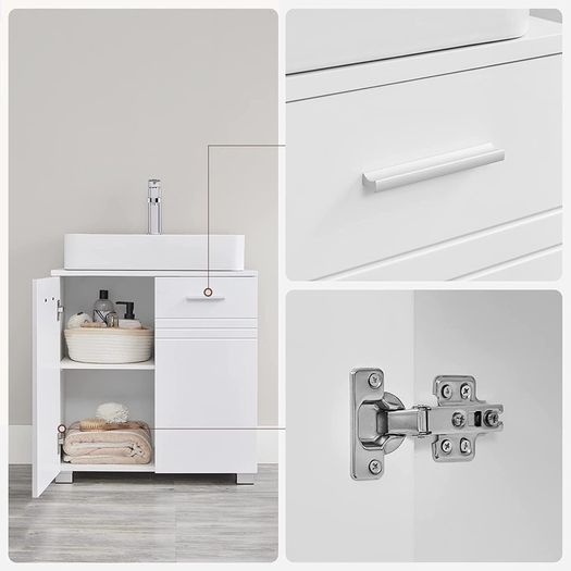 _Vanity unit, bathroom cabinet with double door, bathroom cabinet, adjustable shelf, softly closing hinges, for the bathroom, 60 x 30 x 63 cm, white