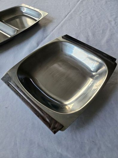 Vintage Danish 18/8 stainless steel & teak serving trays
