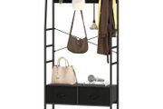 Coat Rack with Shoe Shelf, Industrial-Style Clothes Rack, 2 Fabric Drawers, 8 Hooks, Metal Frame, Black
