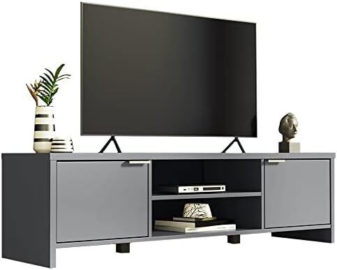 TV Stand with Cabinet Storage and Open Shelves for 55, 65 Inch Media Storage Gaming Media Console Living Room Entertainment Center Wooden Television Cabinet - Grey