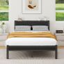 Double Bed Frame with Wooden Storage Shelf Headboard, Metal Platform Bed Frame Double Bed, No Box Spring Needed, Enhanced Support, Black Image 3