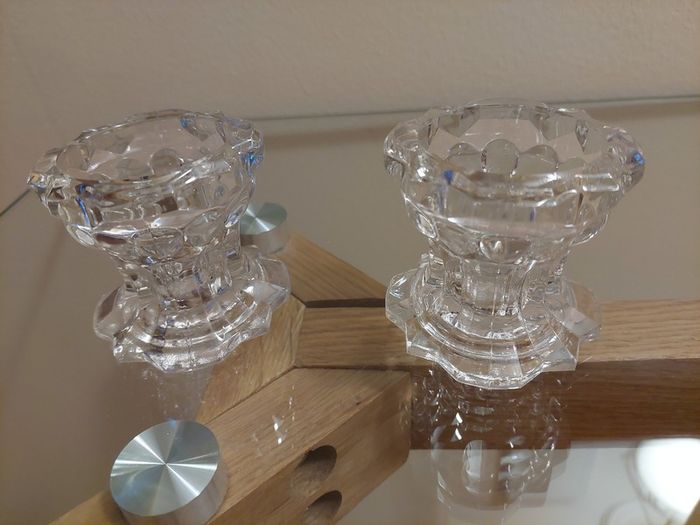 Pair of 1970s Reims VMC French Glass Candlestick Holders